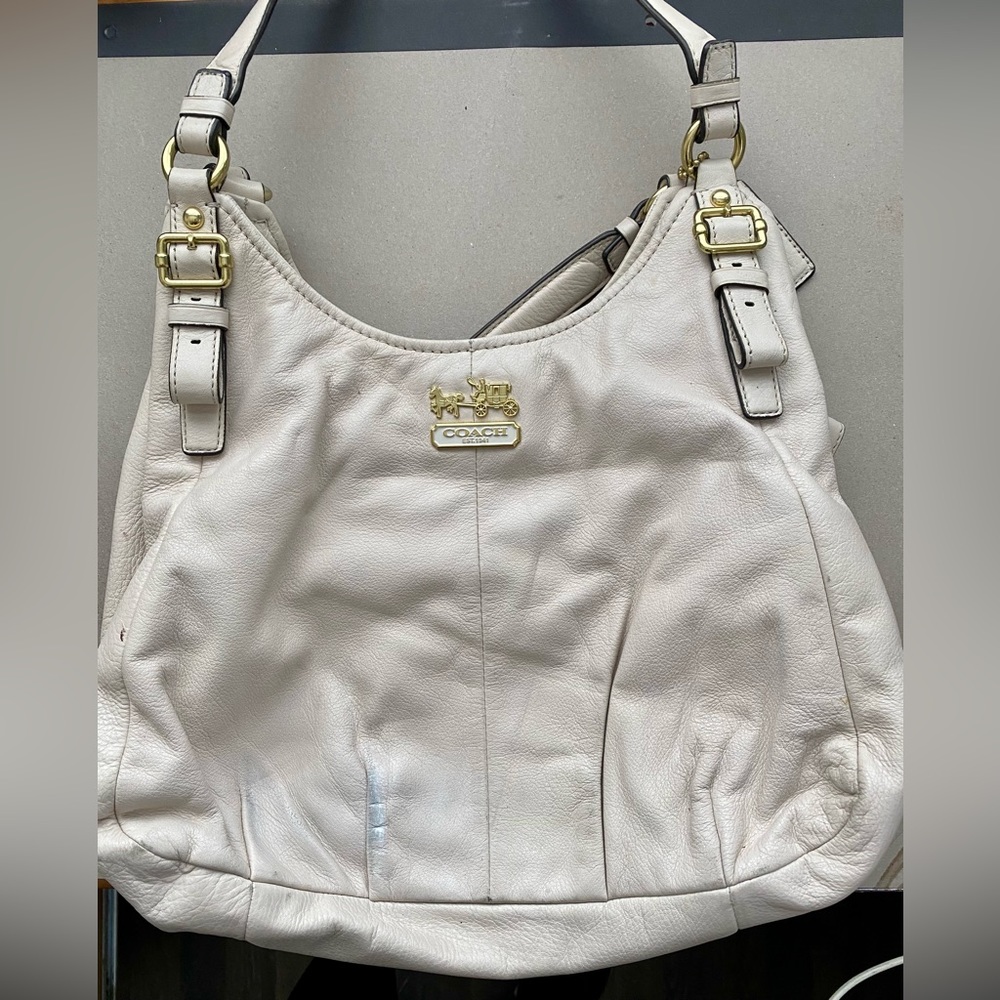 Coach white leather hobo bag